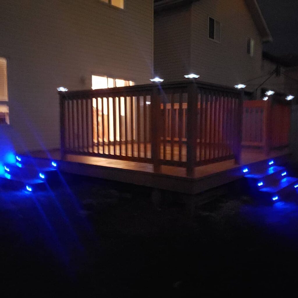 deck renovation in the evening with blue lights