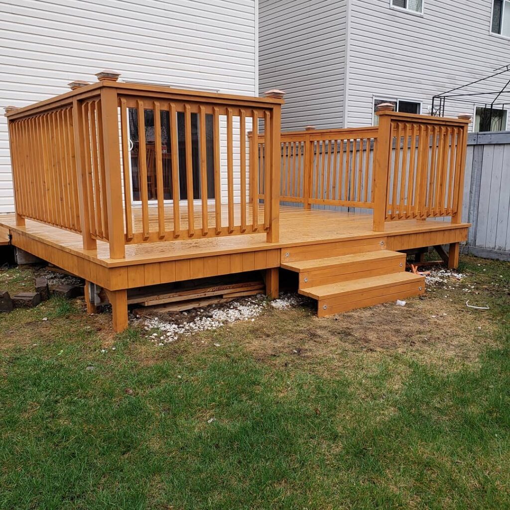 the completed deck after staining